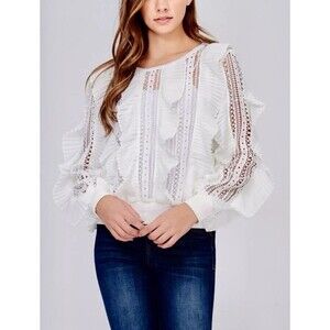 Garcia White Frill Detail Long Sleeve Beautiful Top Women’s Size Large With Cami